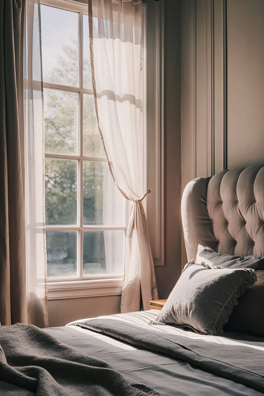 bedroom with window behind headboard Sheer Elegance