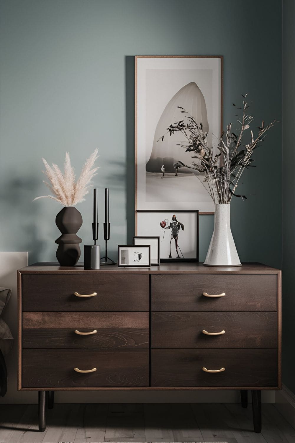 black bedroom with black decoration pieces