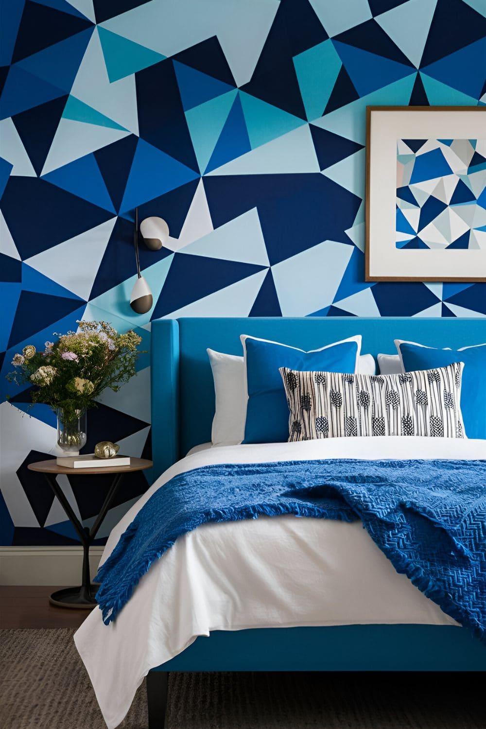 blue bedroom with Blue Geometrics