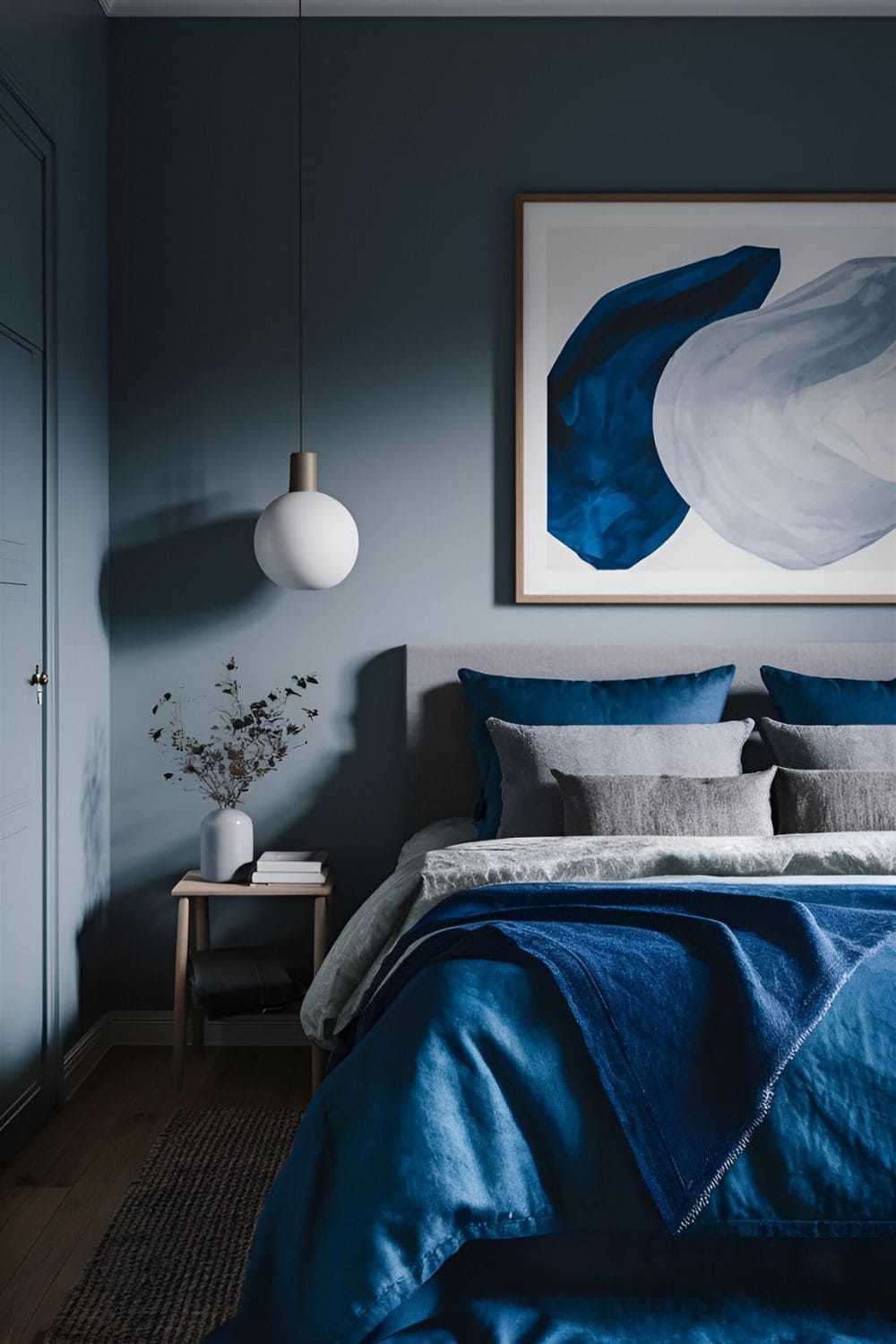 blue bedroom with Blue and Grey