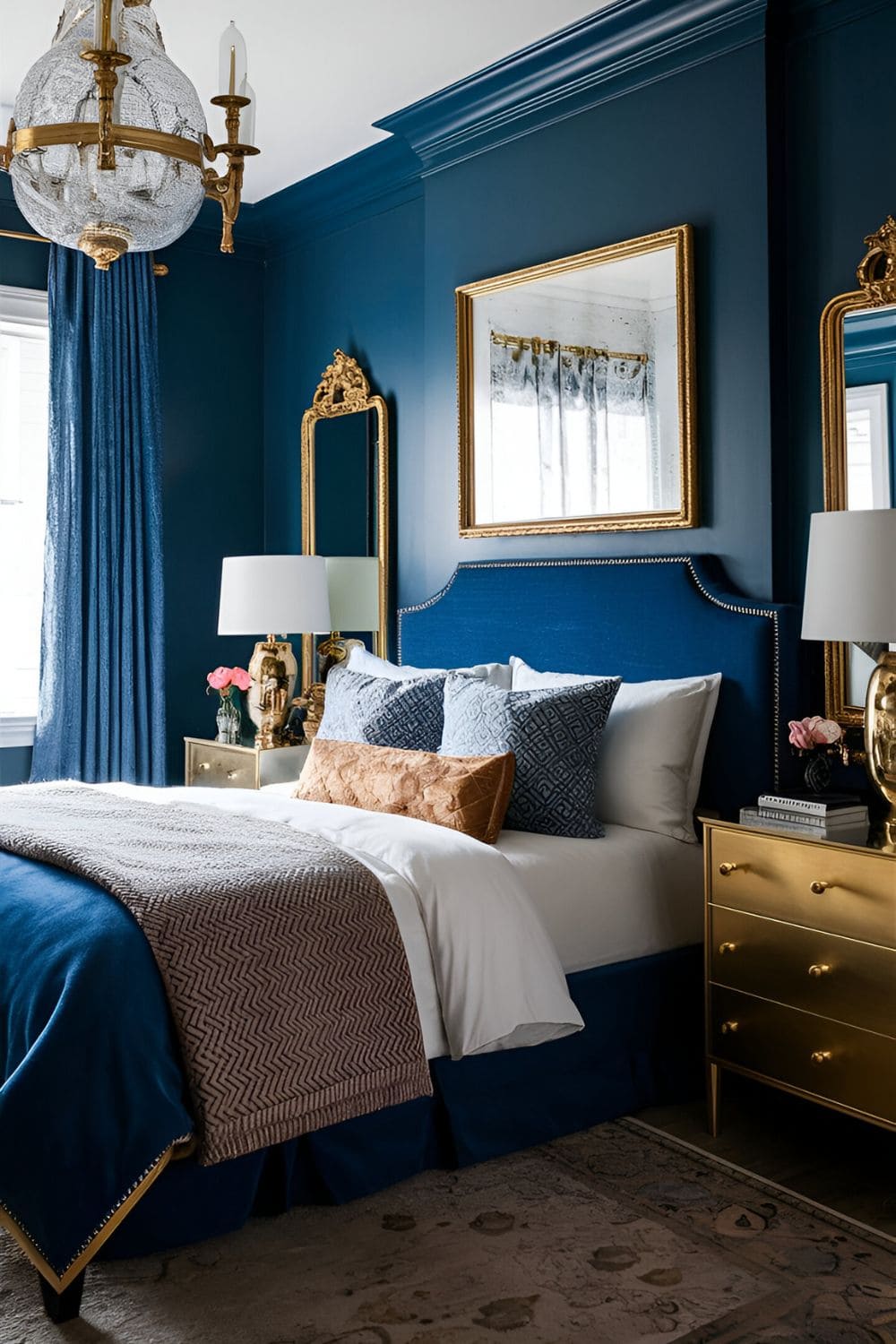 blue bedroom with Blue and Gold Glamour