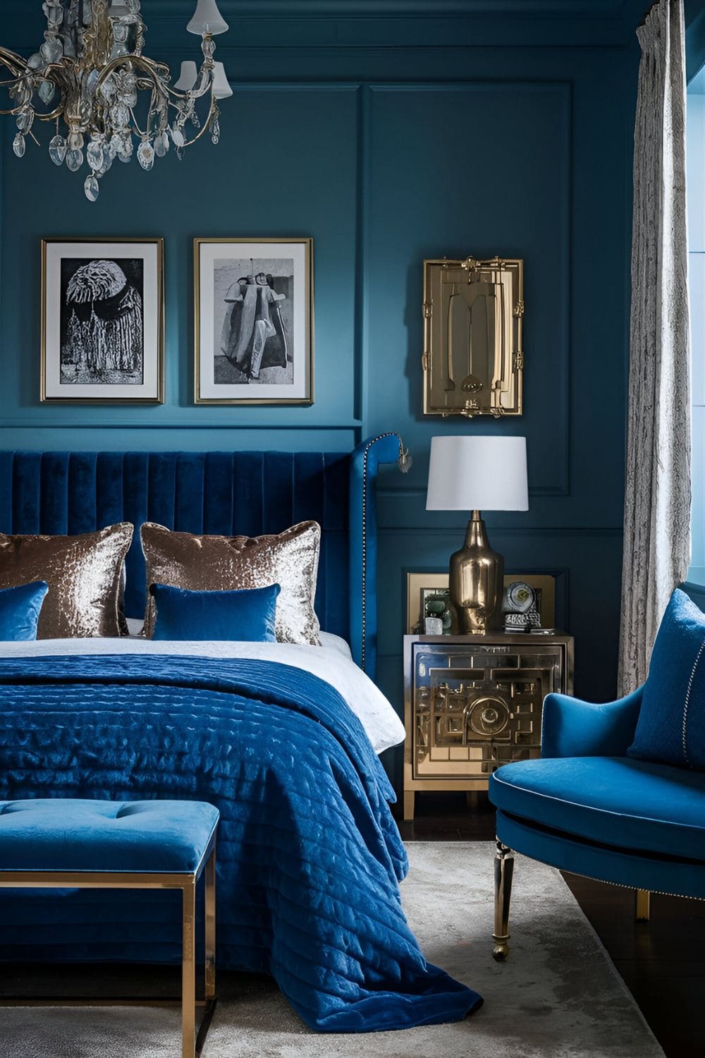 blue bedroom with Blue velvet