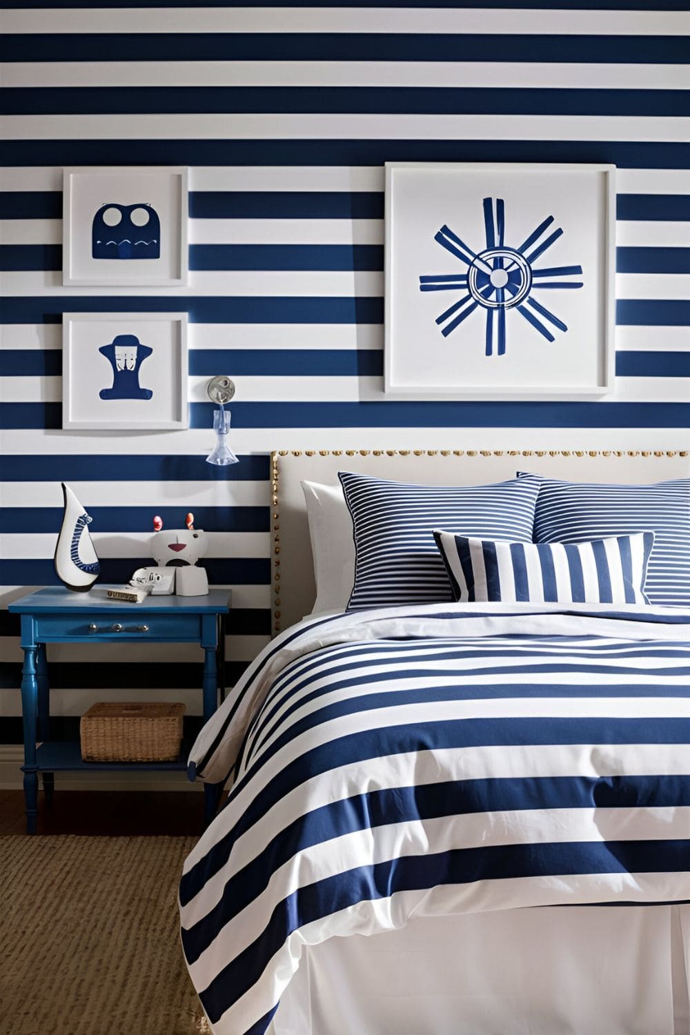 blue bedroom with Blue and White Stripes