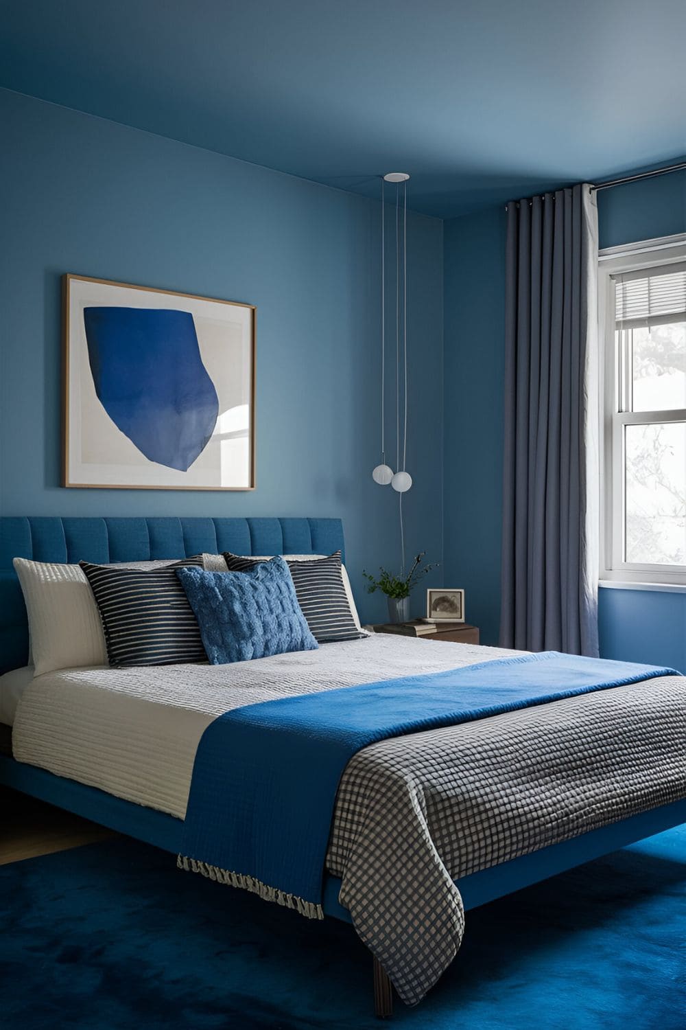 blue bedroom with Modern Minimalism