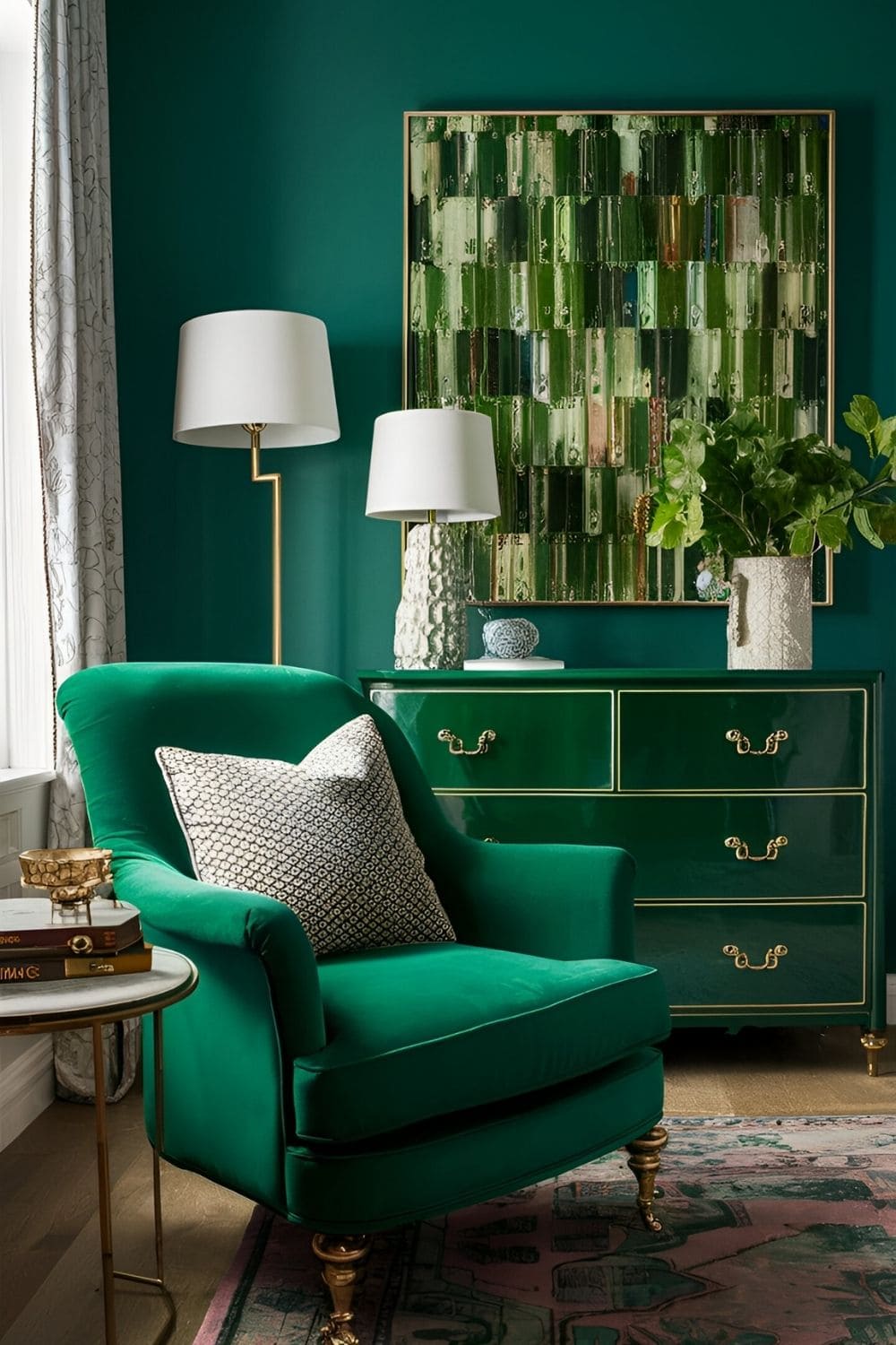 green bedroom with green furniture