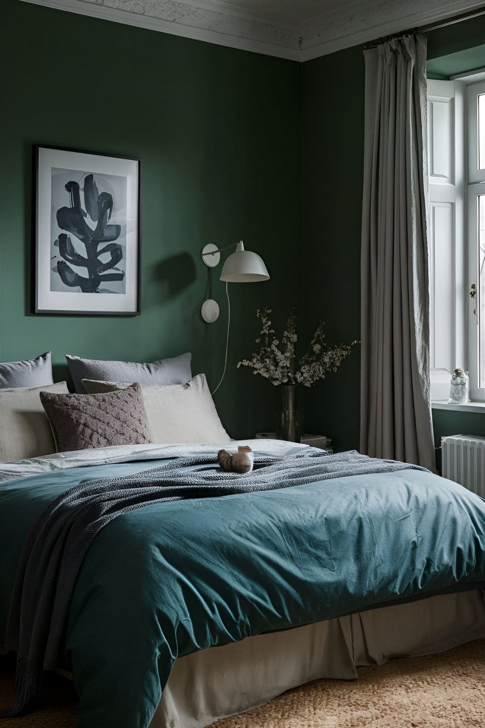 green bedroom with green walls