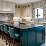 kitchen decor with a blue themed island