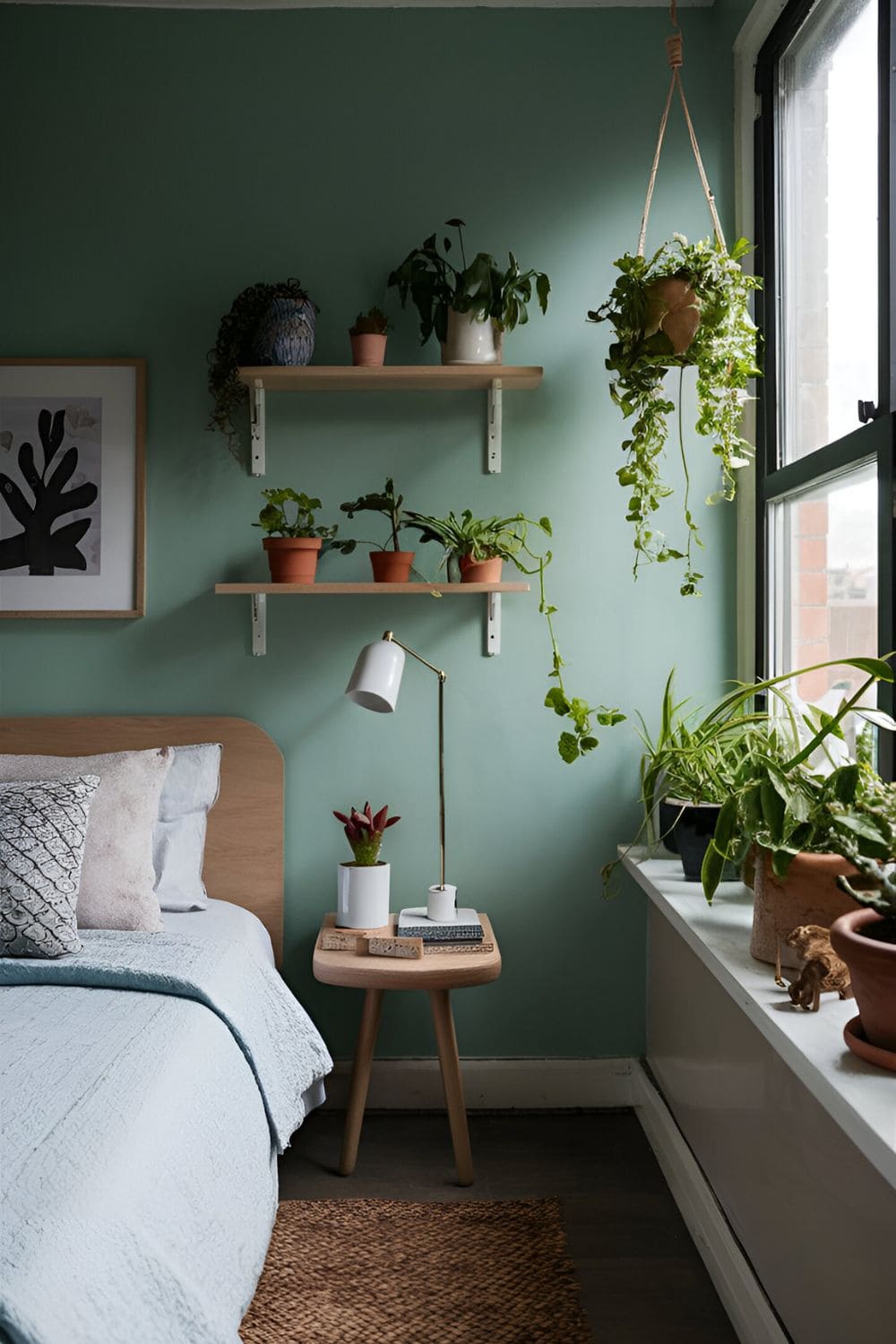 small bedroom with potted plants