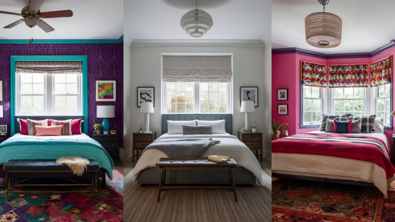 Collage of 3 Images of Bedroom Decor With Window Behind The Bed