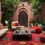 Moroccan rug in an outdoor patiogiving aesthetic and traditional vibes