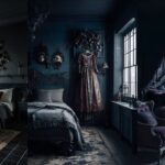 collage of 3 image of gothic bedroom decor