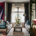 collage of 3 images for eclectic living room decor