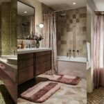 collage of 3 images of bathroom decor for couples