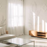 Minimal wall decals adding detail to a renter-friendly living room