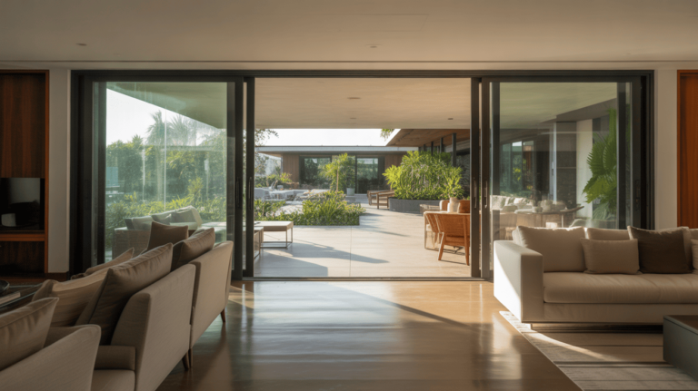 Living room with sliding glass doors connecting to an outdoor patio