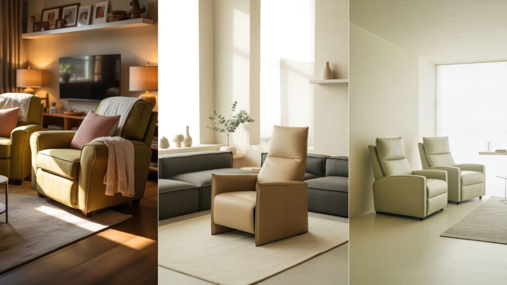 collage of 3 images of Living Room With Recliners Ideas